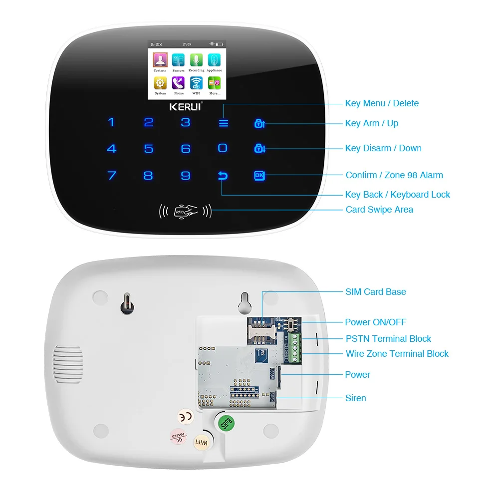 KERUI W193 Беспроводная охранная Wi-Fi GSM PSTN RFID умная домашняя система охранной сигнализации телефон приложение пульт дистанционного управления с внутренней беспроводной сиреной