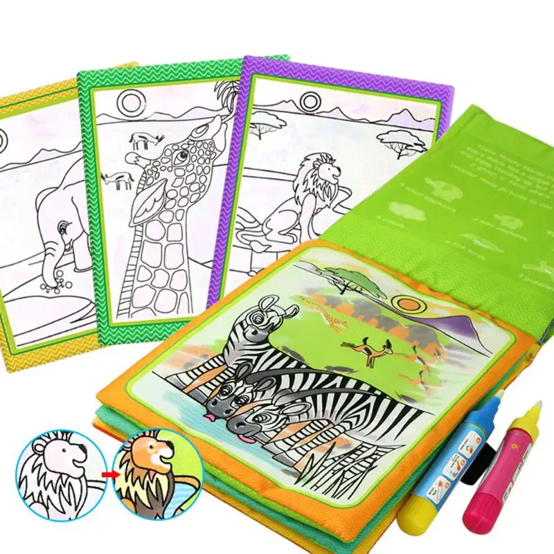 Раскраска Волшебная водная книга для рисования с ручкой детские развивающие игрушки животные Живопись Написание каракули ткань книга доска для рисования для детей