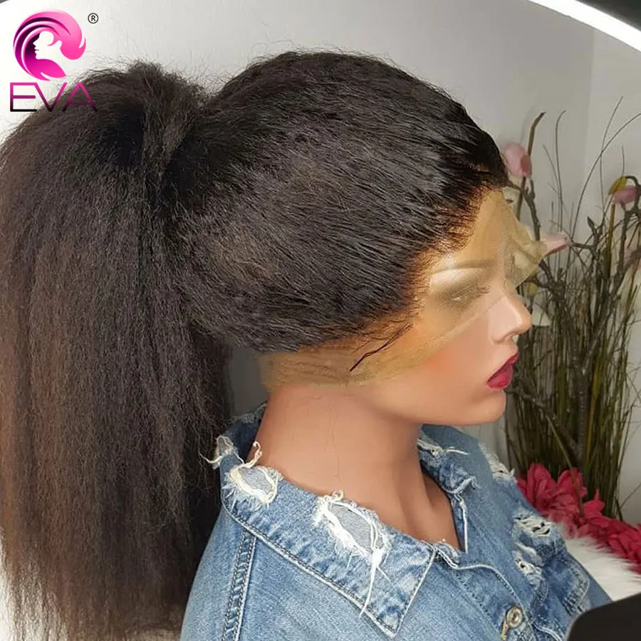 Photo Product Eva Kinky Straight Wig Pre Plucked Full Lace Human Hair Wigs Glueless Lace Front Human Hair Wigs 4x4 Lace Closure Wigs For Women