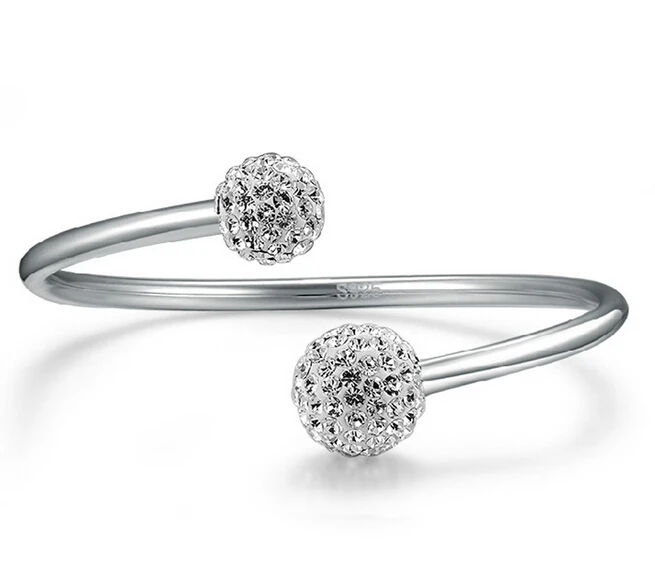 

Anenjery 925 Sterling Silver Crystal Ball Bangles Open Cuff Bracelets & Bangles Jewelry pulseras For Women S-B19