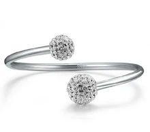 Anenjery 925 prata esterlina cristal bola pulseiras aberto manguito pulseiras & pulseiras jóias pulseras para mulher S-B19