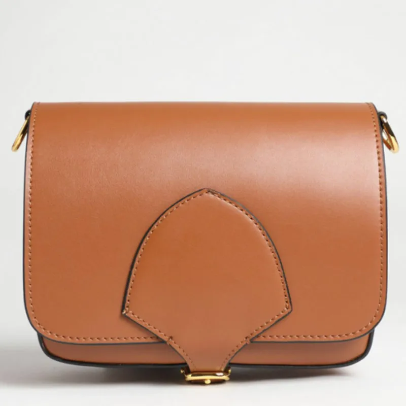 

Saddle Bag Leather Cowhide Bag Wide Shoulder Strap Retro Cover Type Shoulder Diagonal Small Square Bag