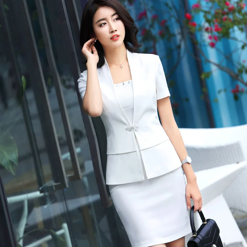 Fashion White 2018 Spring Summer Blazers Suits With Jackets & Blazer Coat Plus Size Women Female Work Wear Uniform Designs Sets