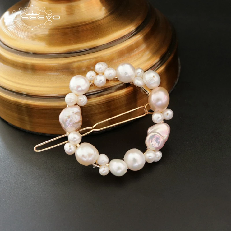 

GLSEEVO Handmade Natural Fresh Water Pearl Round Hair Clip Round Hair Accessories Wedding Jewelry Pince Cheveux Femme GH0005