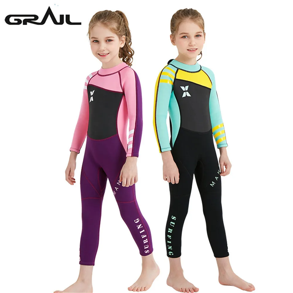 

2.5MM Girl Neoprene Diving Wetsuits Back Zipper Long Sleeve Surf Suits Kids Cute Dive Equipment Rash Guards Scuba DivingWS-18818