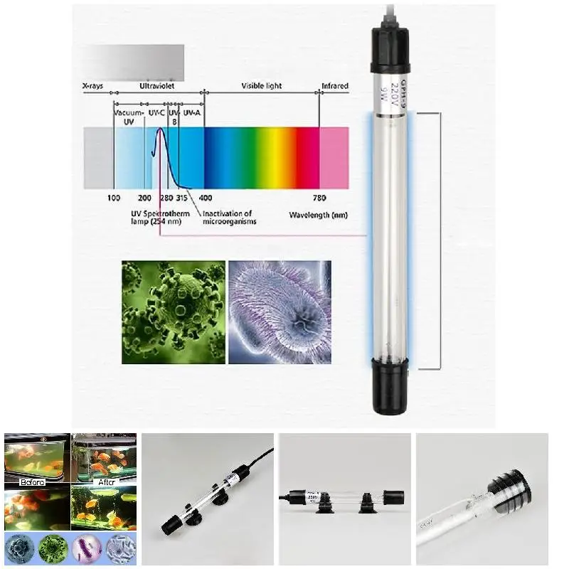 

EU US Plug Waterproof Aquarium Fish Tank Submersible Light UV Sterilizer Lamp for All Water 220V 7W--M25