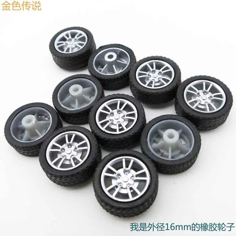 

2 * 16MM Rubber Wheel Four Wheel Drive wheels Diy Small Production technology Of Plastic Wheel Model 10pcs