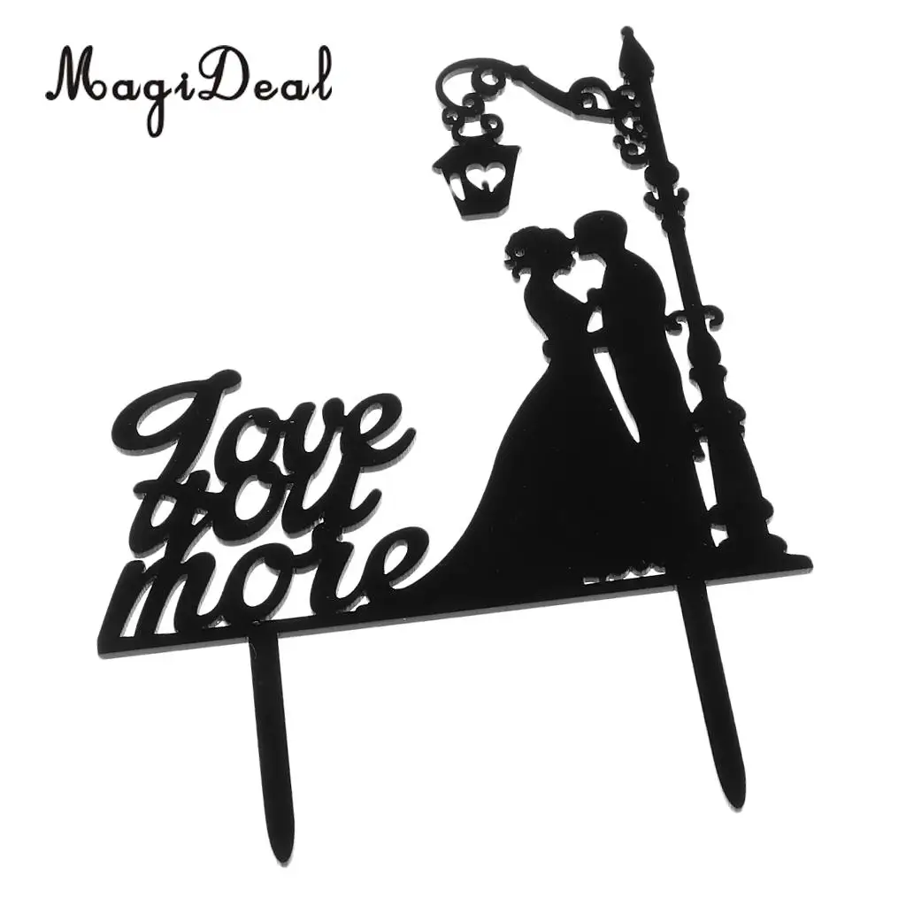 MagiDeal High Quality 1Pc Romantic Bride Groom Silhouette Couple Black Acrylic Wedding Cake Topper for Engagement Supplies Black