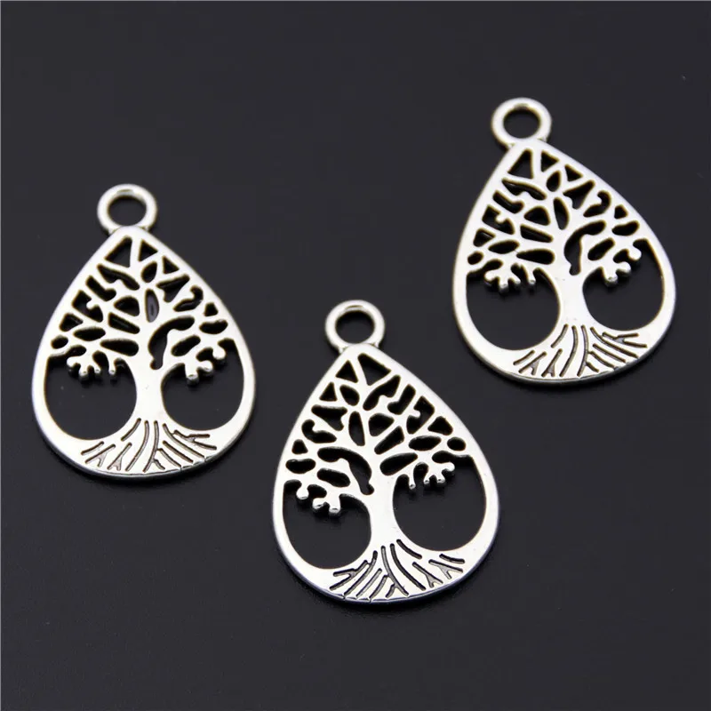 

15pcs Antique Silver Tree Charms Water Drop Shaped Women Hollow Pendant fit jewelry Accessories A2454