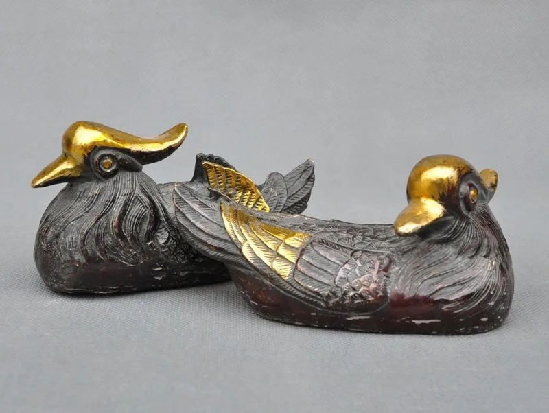 

christmas China fengshui Bronze gilt Mandarin Duck Aix Galericulata Love Bird lucky Statue halloween