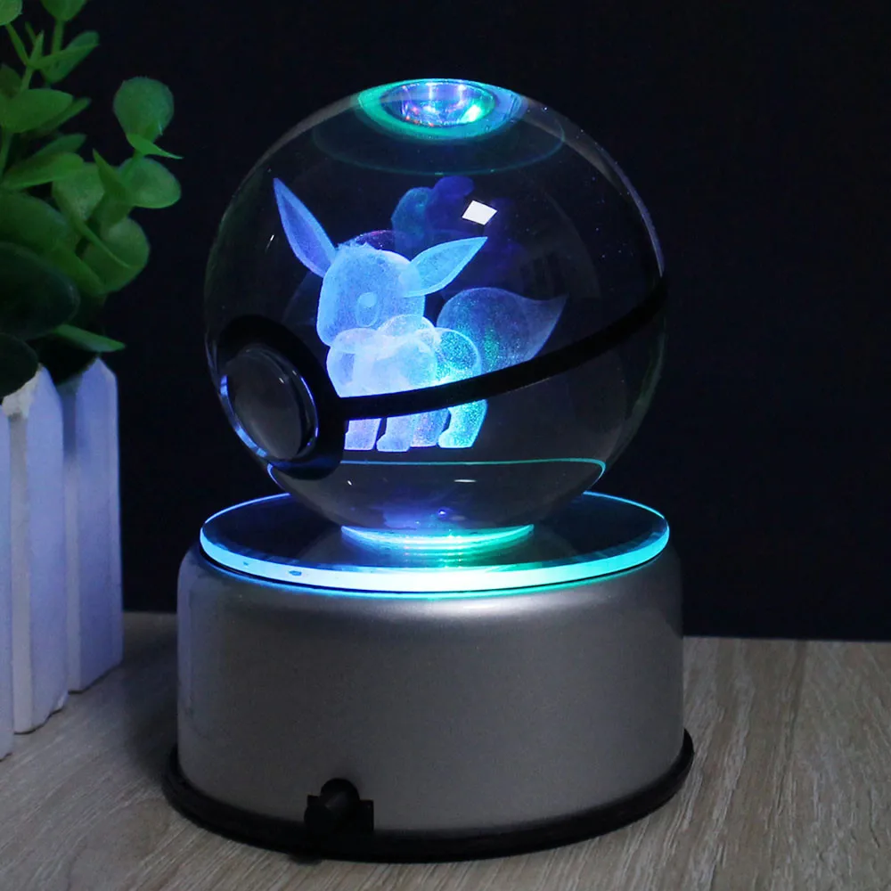 Pokemon Evee Pokeball Crystal K9 3D Laser Engraved Led Base Very Fast