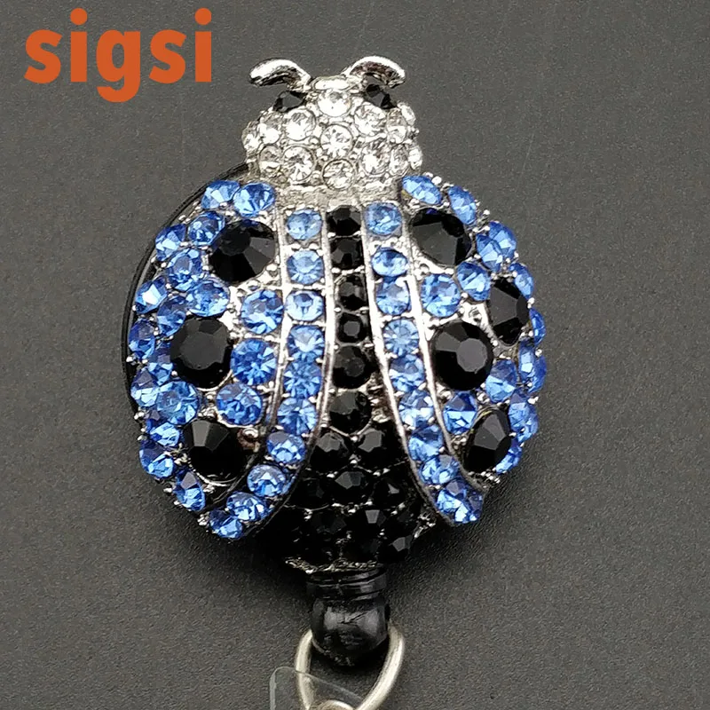 

100 шт./лот розовый/синий/зеленый кристалл сверкающие стразы жуки/Божья коровка медицинская медсестры ID бейдж держатель/катушка