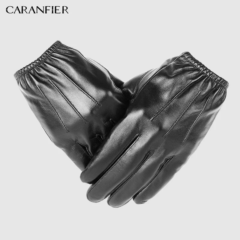 Мужские перчатки из натуральной кожи CARANFIER тонкие зимние овчины для езды на