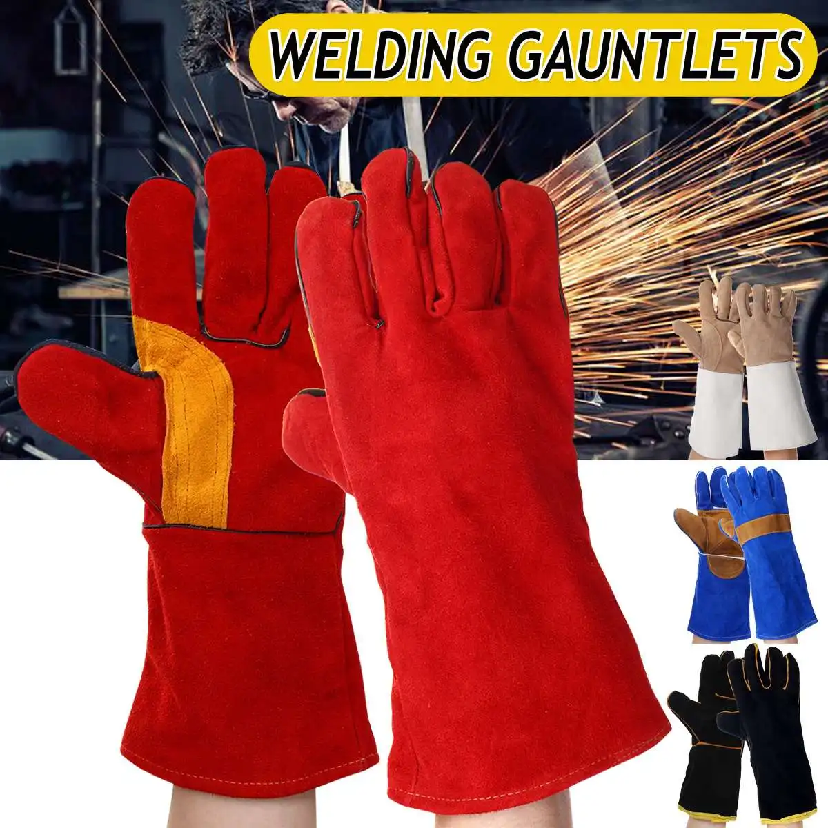 

Safurance Anti-cut Electric Welding Gloves Gauntlets Cowhide Mechanic Working Safety Gloves High temperature Resistant Gloves