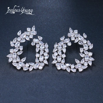

Brand Design Fashion Women Branch Stud Earrings With Luxury Zircon Silver Color Earrings for Bridal brinco Indian Jewelry bijoux