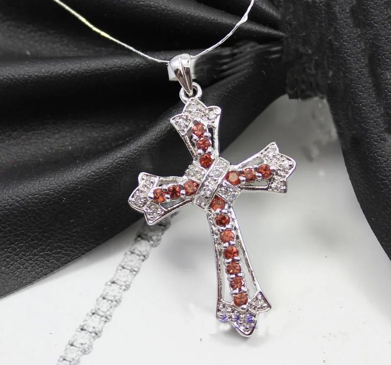 

natural red garnet gem Pendant natural gemstone Retro mysterious energy cross pendant S925 silver girl wedding gift jewelry