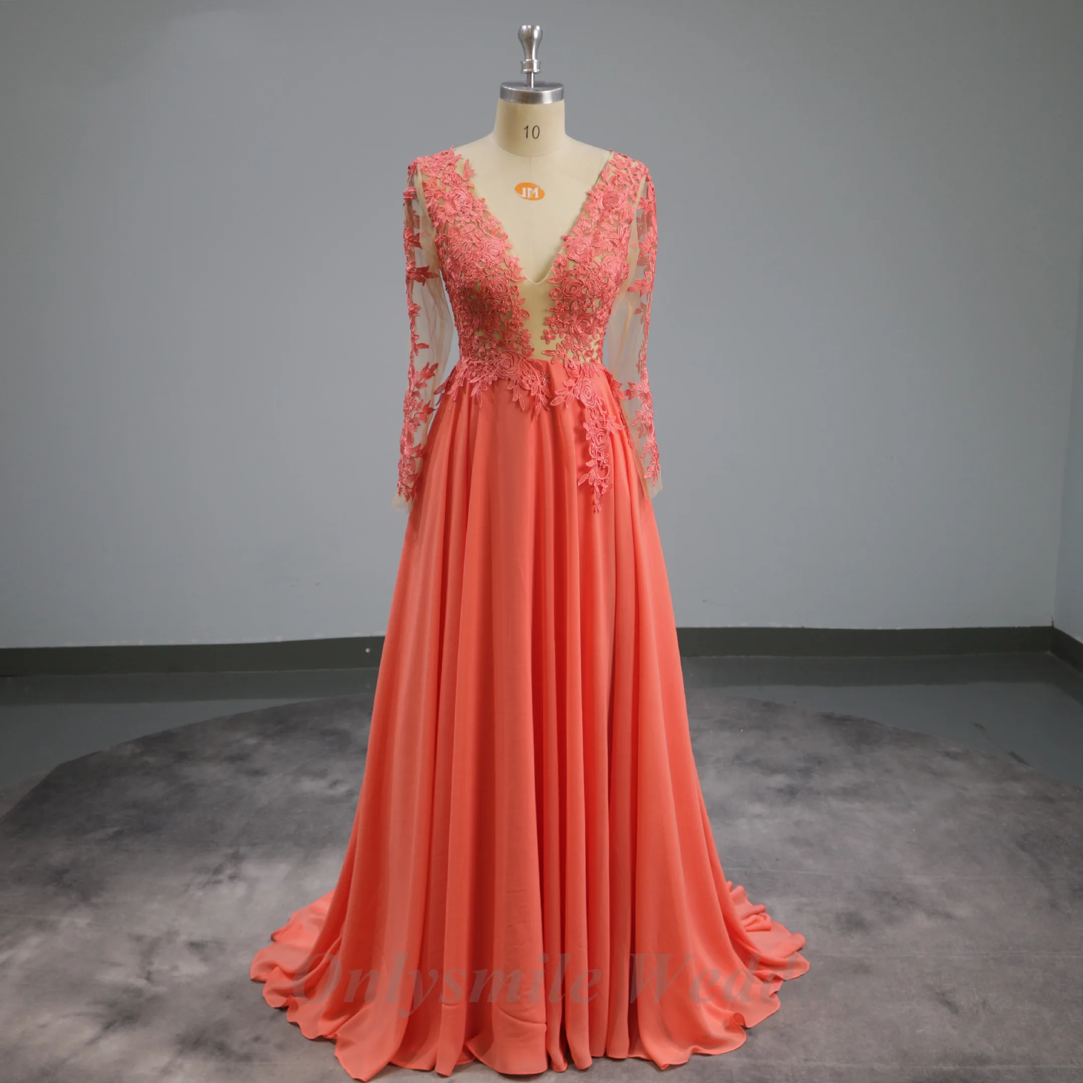 

Onlysmile Chifffon long dresses evening formal gowns long sleeves sheer A Line Vestidos De Festa Vestido Longo Robe De Soiree