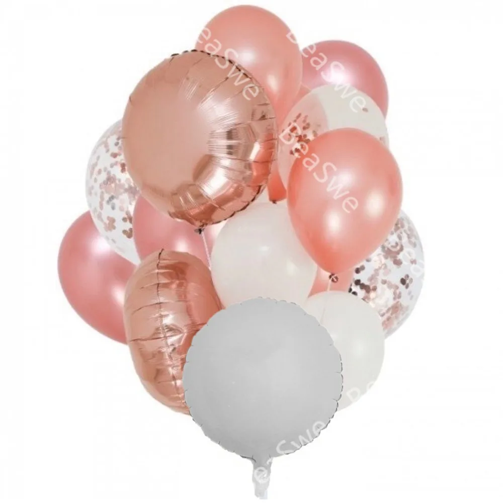 

17pcs/lot Rose Gold Foil 18inch round Balloons Wedding Party Decor Latex confetti mermaid Birthday Party Decorations supplies
