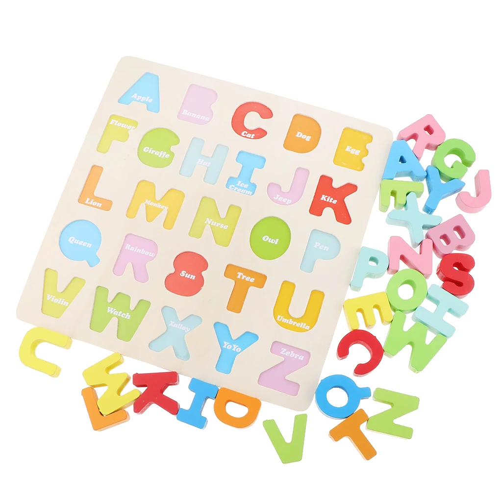 MagiDeal 26 Letters Wooden Alphabet Puzzle Blocks Kids Early Educational Toy
