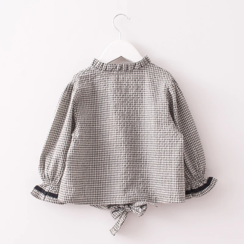 Hurave/Детская Повседневная рубашка с длинными рукавами; одежда для маленьких девочек; сезон весна-осень; блузка с воротником «Мандарин»; детская рубашка в клетку; одежда