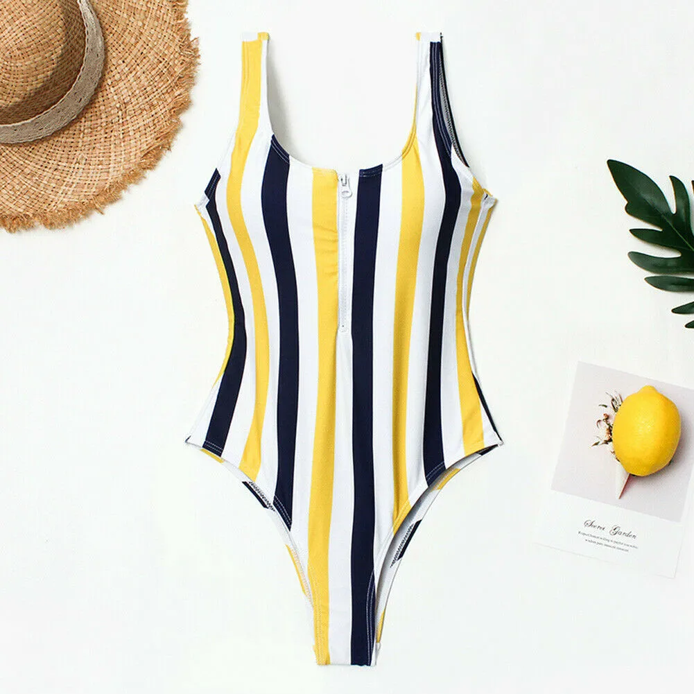

Women's fashion one-piece suit swimsuit sexy bandage Monokini striped swimsuit push up beachwear