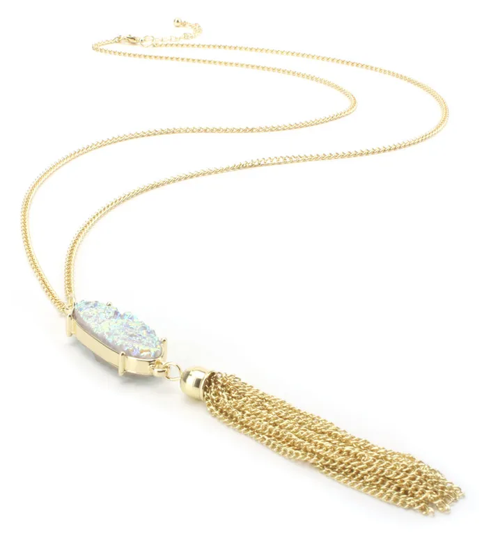 Fashion Women Long Chain Faux Druzy Pendant Tassel (7)