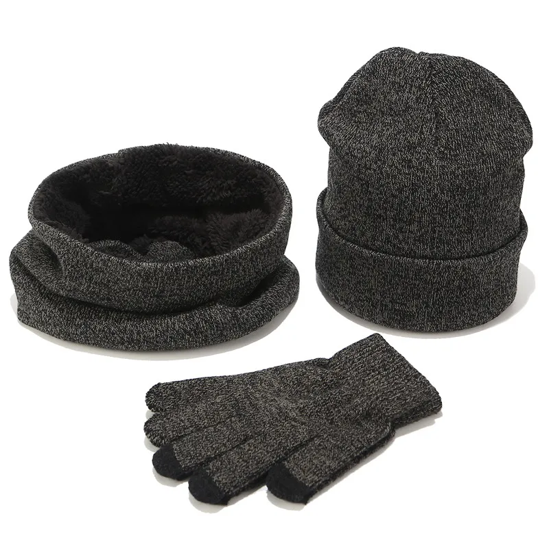 Модная зимняя шапка, шарф, перчатки для женщин и мужчин, флисовые шляпы, шейные теплые шапочки, шарфы, перчатки, 3 штуки, утепленные шапки Skullies - Цвет: Sets Grey
