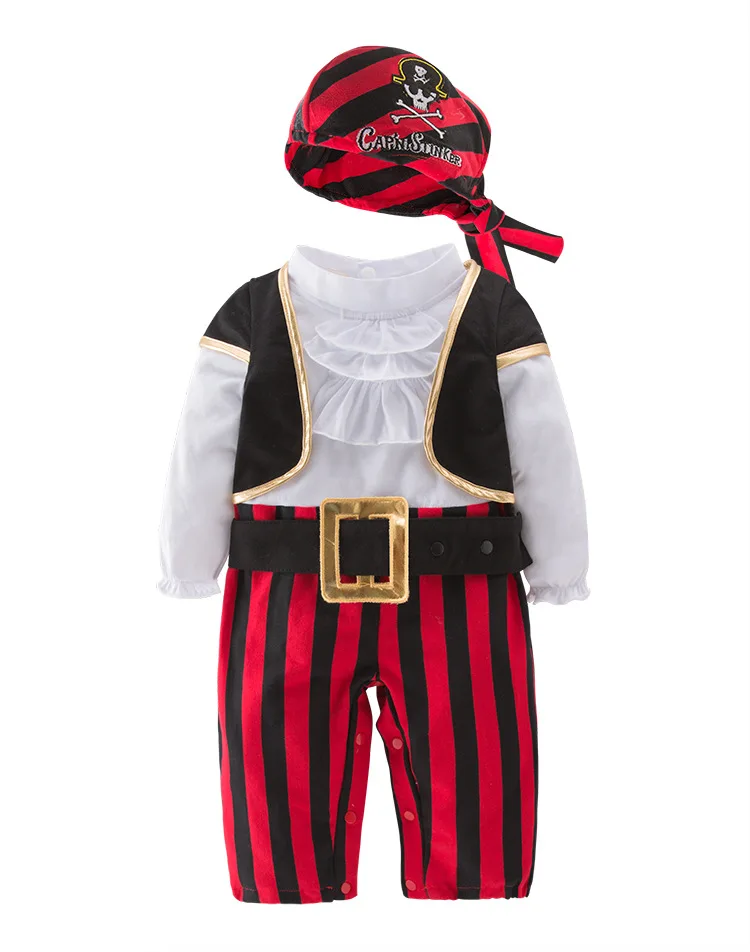

Infant Clothing Baby Outfit Captain Pirate Style Long Sleeve Bodysuit&hat&belt&vest Newborn Toddler Boy Clothes Costume
