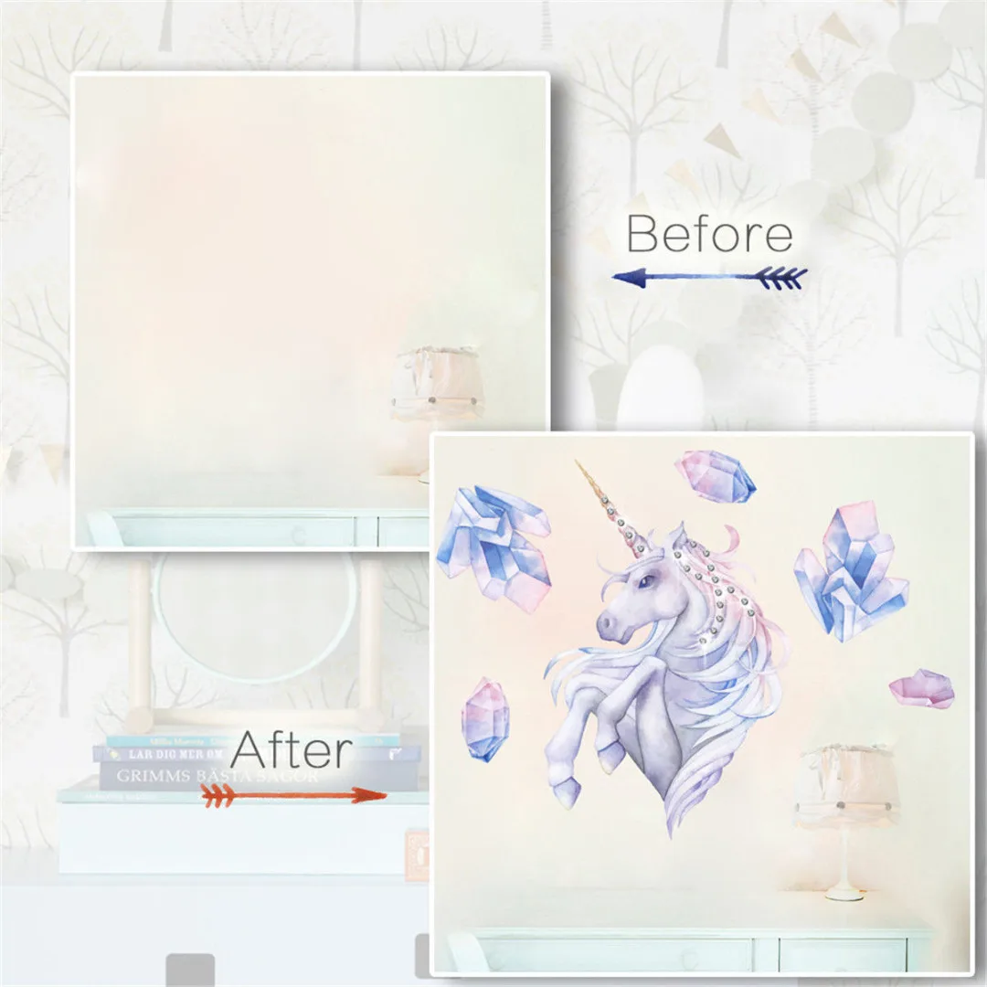 JX-LCLYL  PVC Art Vinyl Magical Unicorn Wall Stickers Decal Home Decor + Sparking Crystals