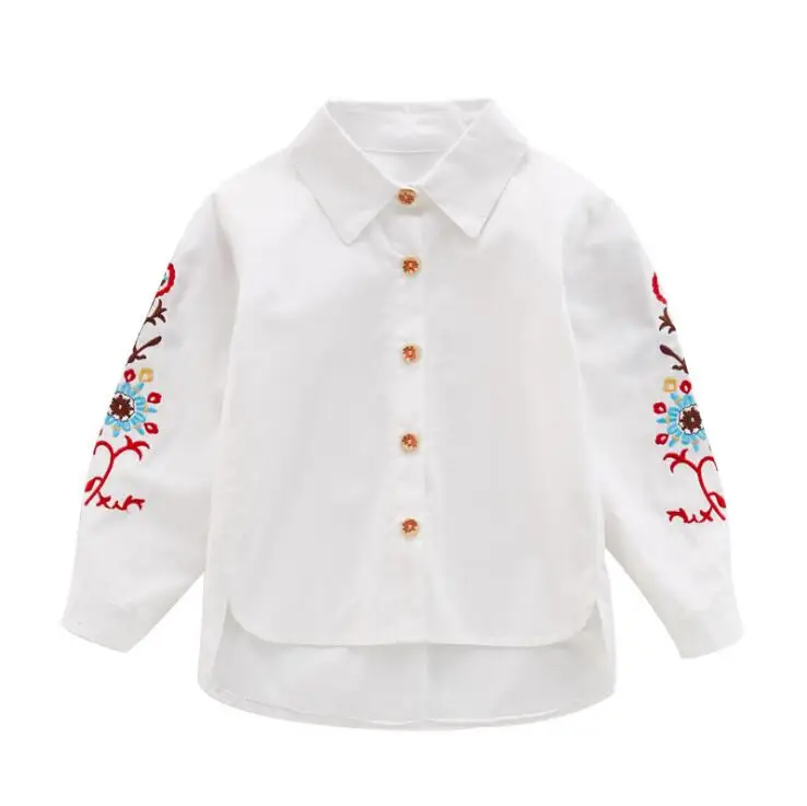 Girls Shirts Cotton Embroidered White Blouses For Girls School Uniforms ...