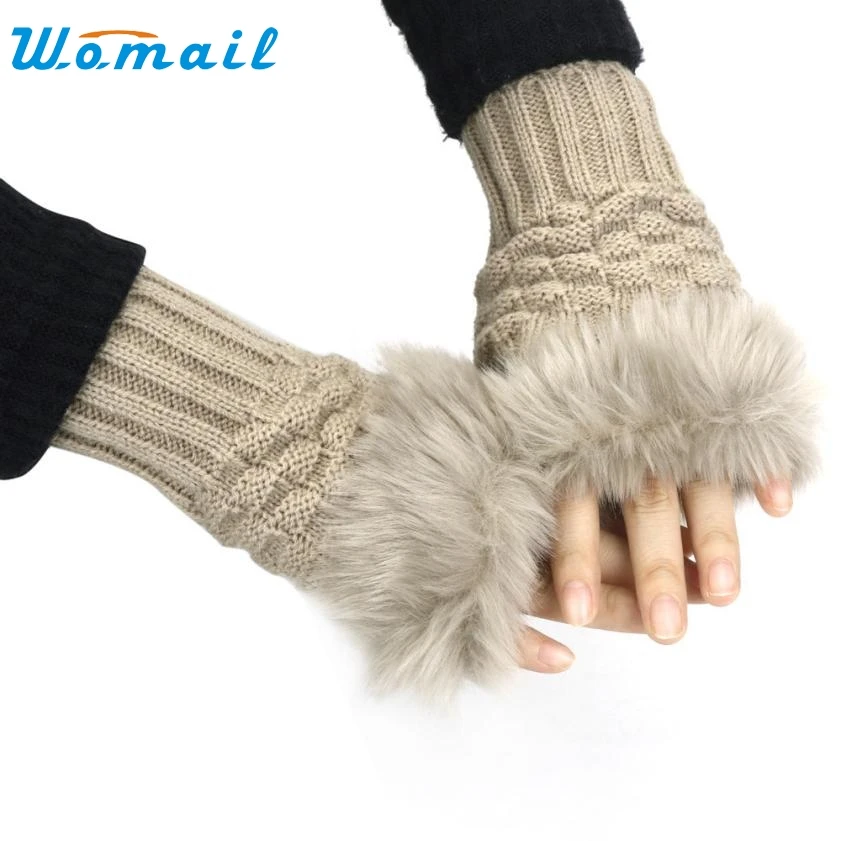 

2019 # Women Warm Winter Faux Rabbit Fur Wrist Fingerless Gloves Mittens