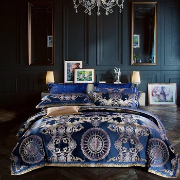 

4/6/9pcs Super soft Stain Silk royal Bedding set King Queen size Bedsheet set Duvet cover Fit sheet embroidery bedlinen