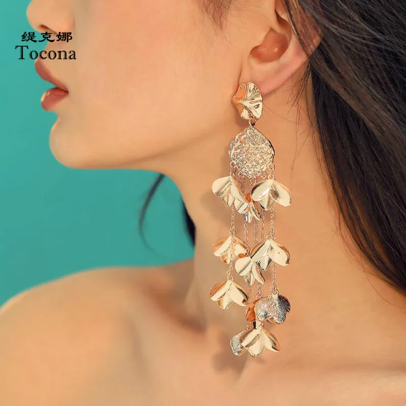 

Tocona New Trendy Punk Luxurious Drop Earrings Gold Silver Colors Special Pendant Earrings For Women Ladies Party Jewelry 7005