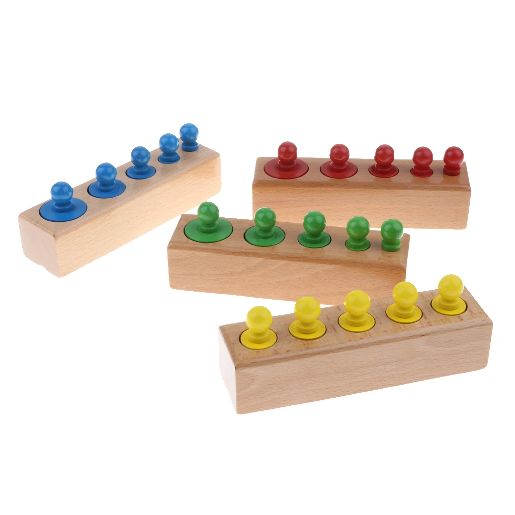 Set of 4 Montessori Teaching Wooden 20pcs Knobbed Cylinders Socket Blocks  Educational Toy