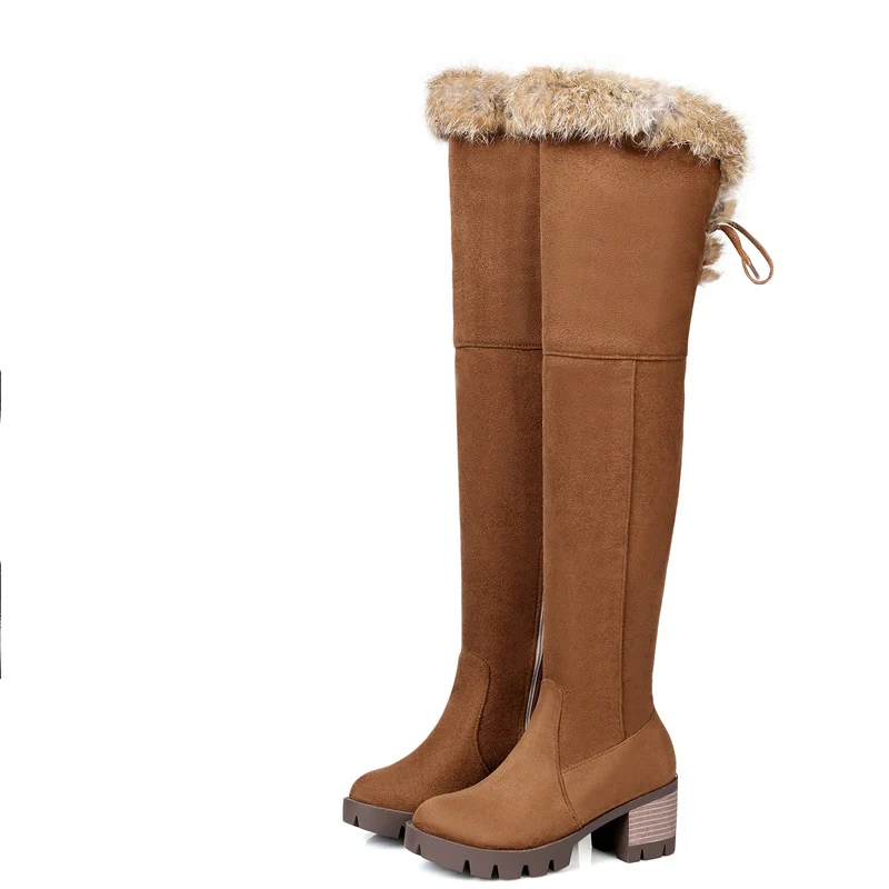 

2018 Plus Size Women Over The Knee Block 5.5cm High Heels Long Felt Boots Winter Plush Snow Boots Female Warm Suede Knight Shoes