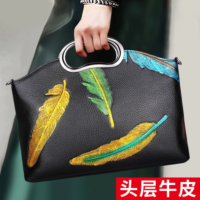 

2019 New Design Clutch Bags Multi-Function Messager Bags Genuine first-layer Cowhide Casual Totes Handbags with Brushwork