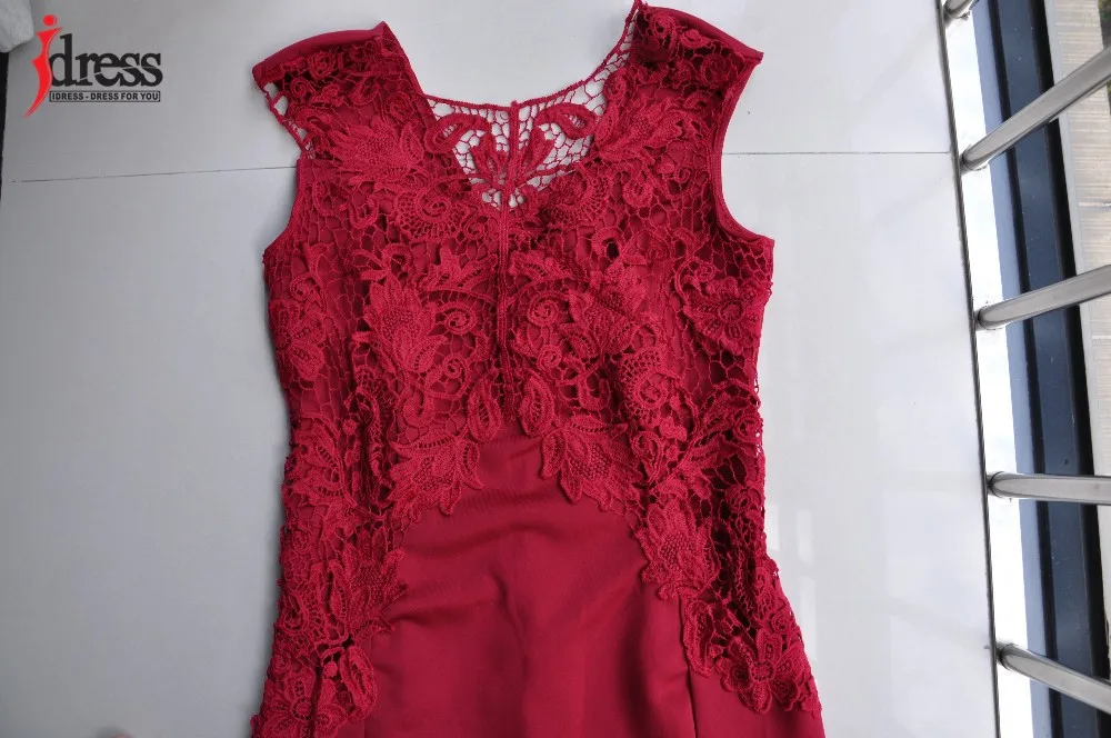 IDress Plus Size S-XXL 2016 New Red Blue Embroidery Lace Patchwork Bodycon Bandage Dress Sexy Sleeveless Knee Length Club Party Dress (3)