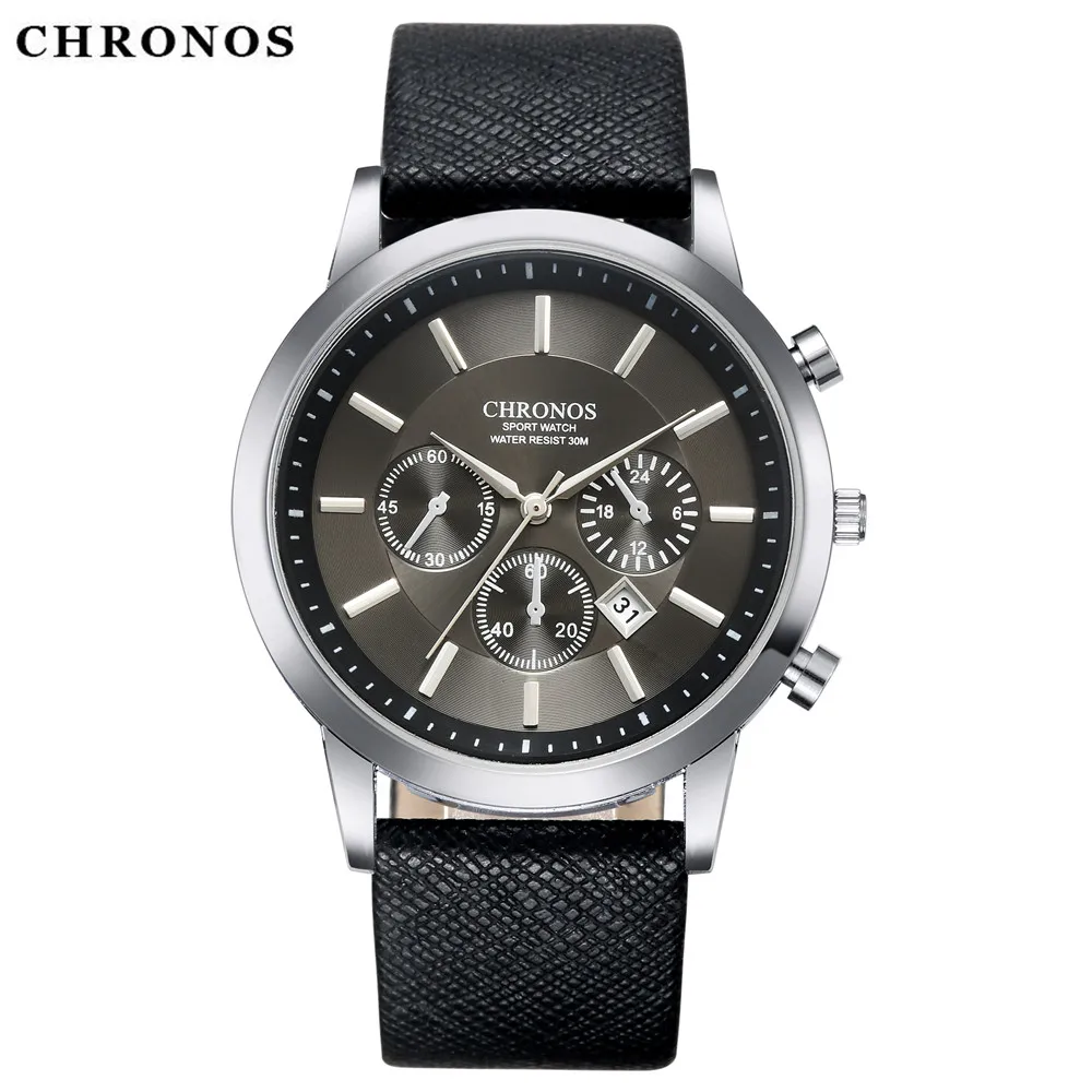

CHRONOS Business Quartz Watch Men Watches Top Brand Luxury Famous Male Clock Leather Wristwatch Man Hodinky Relogio Masculino