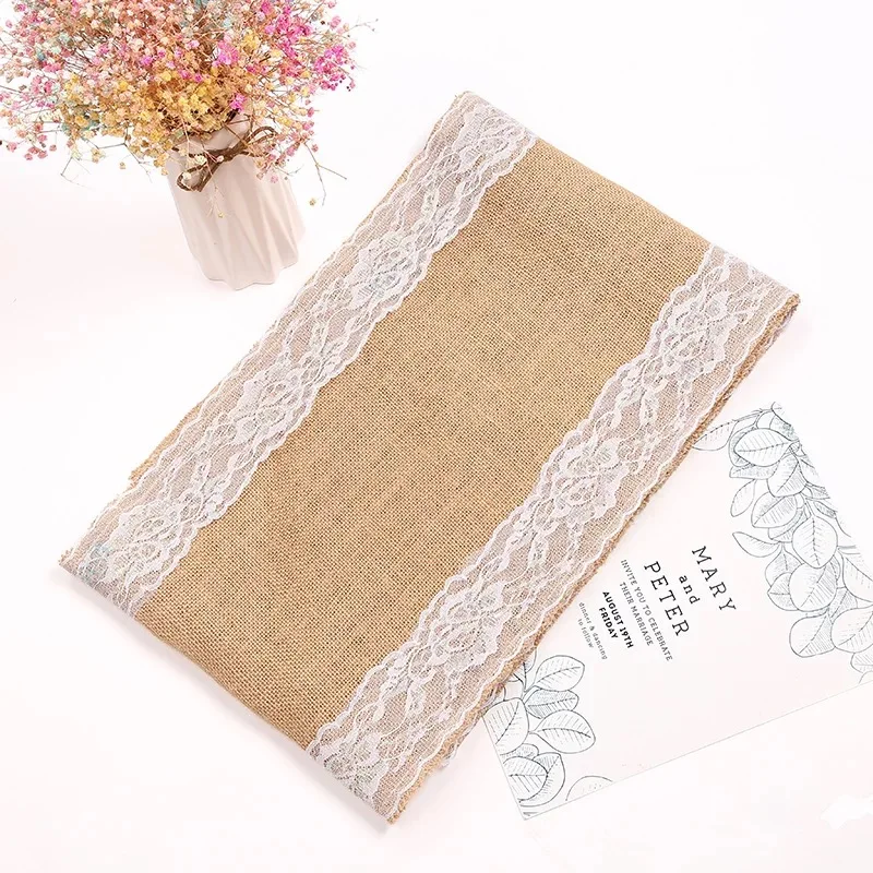

BALLE Natural Jute Vintage Burlap Lace Hessian Table Runner Home Textile Wedding Party Banquet Wedding Decoration Top Qualities