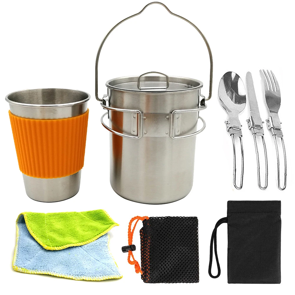 

Durable Stainless Steel Sturdy Foldable Picnic Cooking Equipment Outdoor Camping Mini Cookware Portable Hiking Hanging Cup