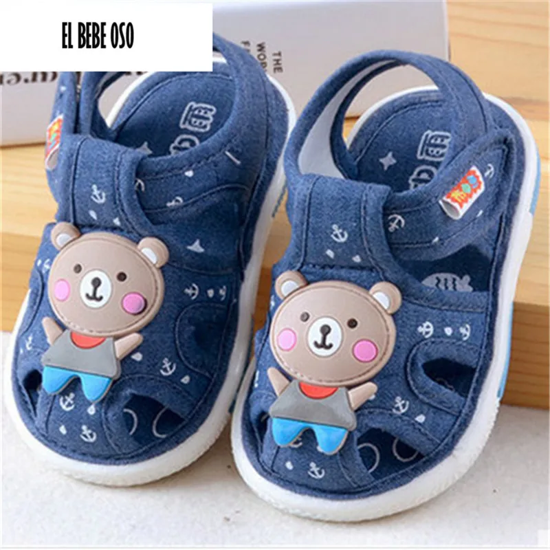 EL BEBE OSO Soft Denim Fabric Baby Girls Infant Shoes 0-24M Summer New First Walkers Nonslip Sound Shoes For Toddler Boys