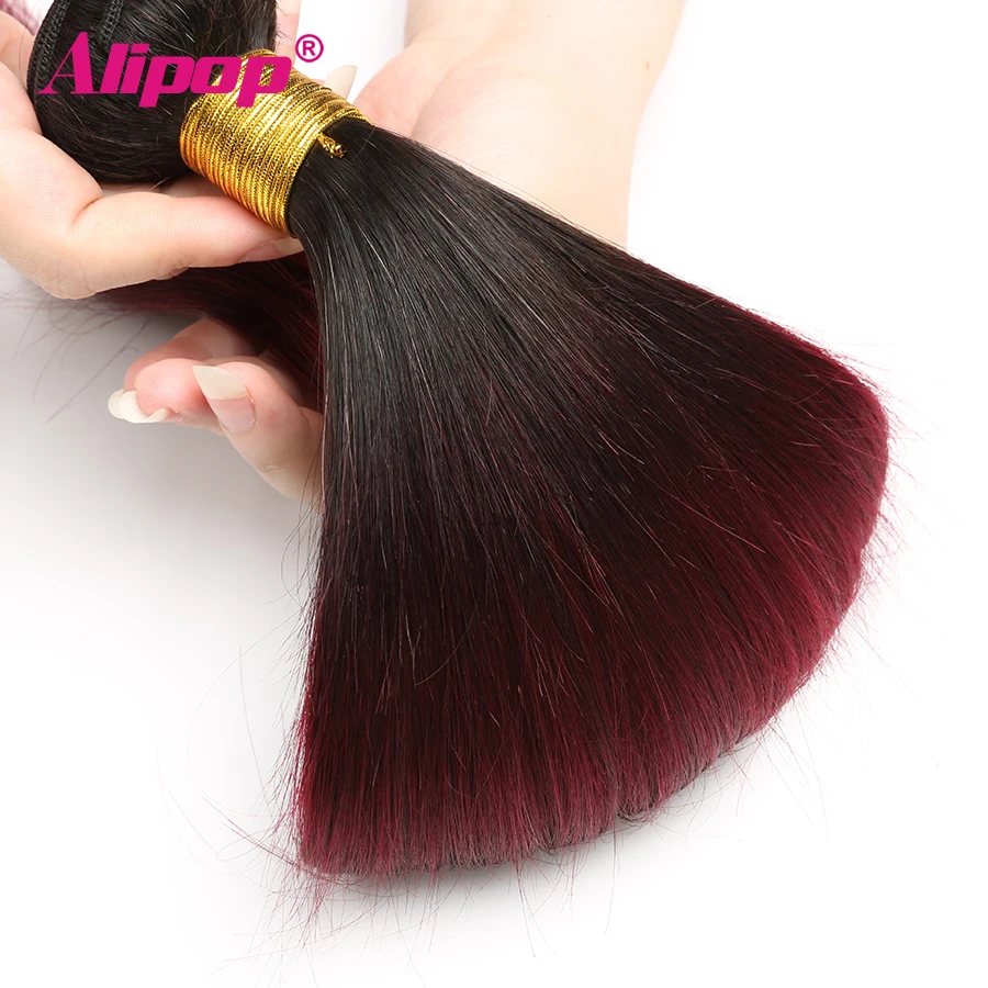 Ombre Straight Hair Bundles Brazilian hair Non Remy Human hair 3 Bundles 1B99J Colored Burgundy Bundles Hair Extensions ALIPOP (5)