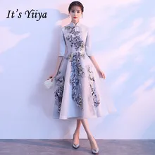 

It's YiiYa Vintage High Collar Half Sleeves Embroide Lace Up Formal Cocktail Dresses Tea-Length Party Full Dress MX025
