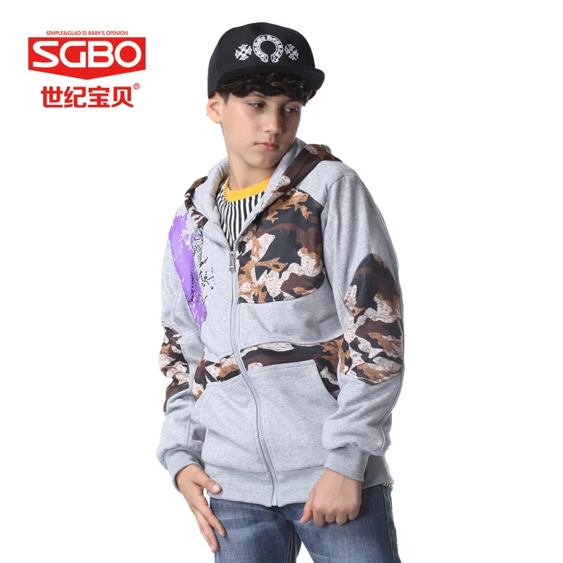 Marca moda del muchacho camuflaje Patchwork Hoodies 11 12