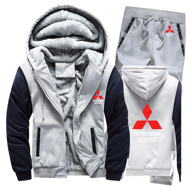 Hoodies Men Mitsubishi Car Logo Mens Hoodies Suit Winter Thicken Warm Fleece cotton Zipper Tracksuit Mens Jacket+Pants 2Pcs Sets - Цвет: 817