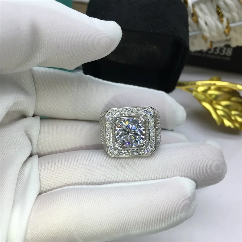Yanhui роскошь, большое мужское кольцо, 925 пробы, серебро, мужские свадебные украшения, 8 мм, 2 карата, кубический цирконий, обручальные кольца для мужчин JR225