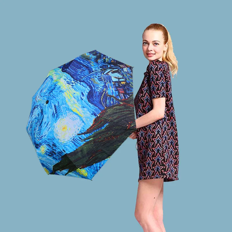 Folding Umbrella For Women folding umbrella Windproof Van Gogh Oil Painting UBY01