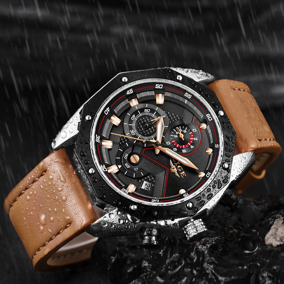 LIGE для мужчин s часы Лидирующий бренд роскошные кожаные кварцевые часы для мужчин повседневное Военная Униформа