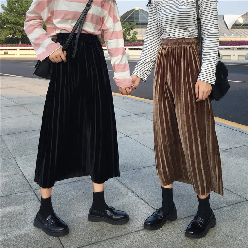 

Pleated Skirt Womens Vintage High Waist Long Skirts New Fashion Metallic Skirt Female Vintage Womens Skirt