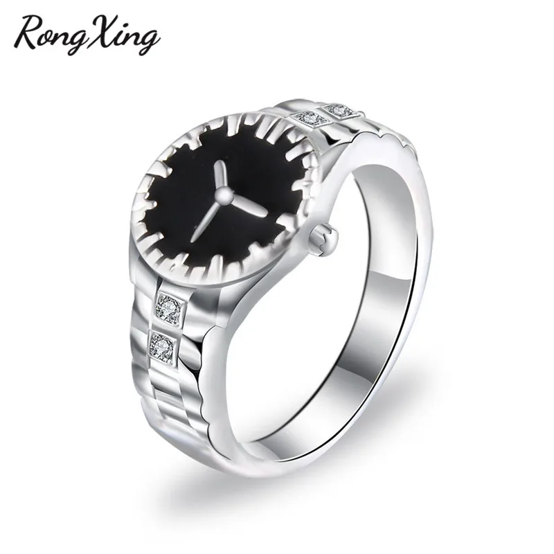 

RongXing Creative Watch Shaped Zircon Rings for Women 925 Silver Filled CZ Stone Engagement Ring Female Eternal Promise Jewelry